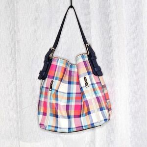 Jen & Co Vegan Leather Bright Pastel Plaid Tote Bag & Shoulder Bag 2 piece set